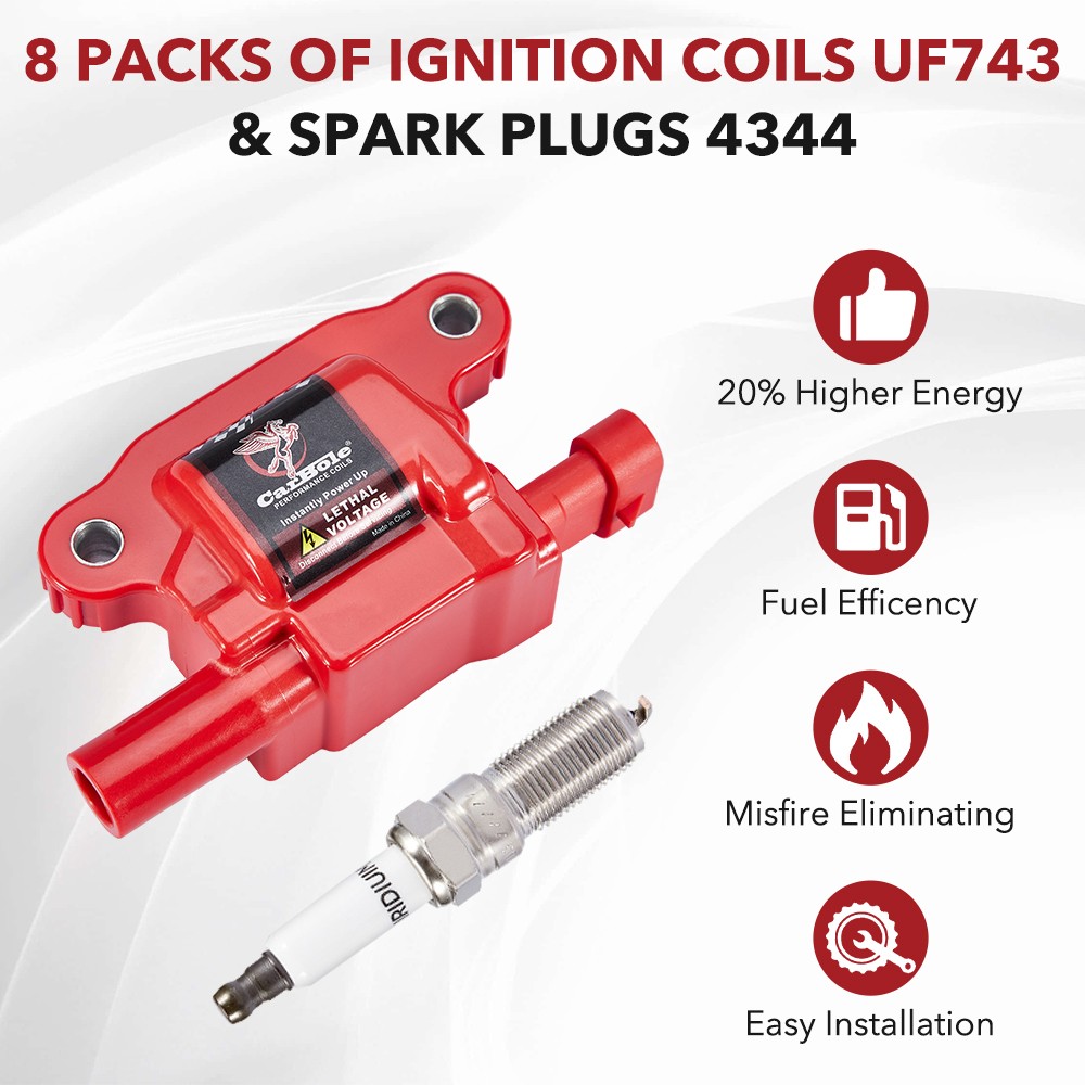 Square Style For 2015-18 Chevrolet Silverado 1500 V8 5.3L 6.2L Ignition Coil Set