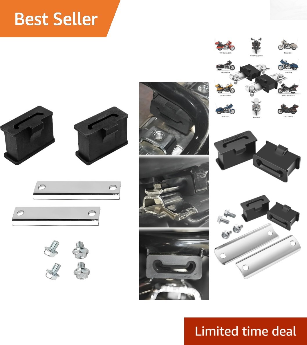 Rubber & Steel Muffler Mounts – Easy Snap for Harley Touring 1984-2025