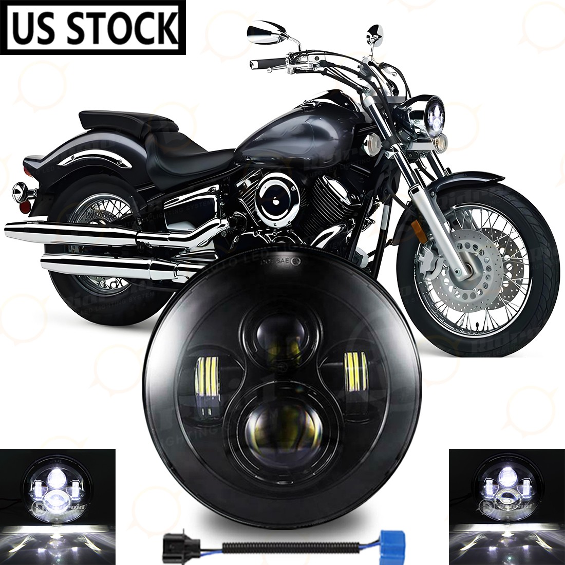 7″ Motorcycle LED Headlight For Yamaha V-Star XVS 650 950 1100 Classic Stryker