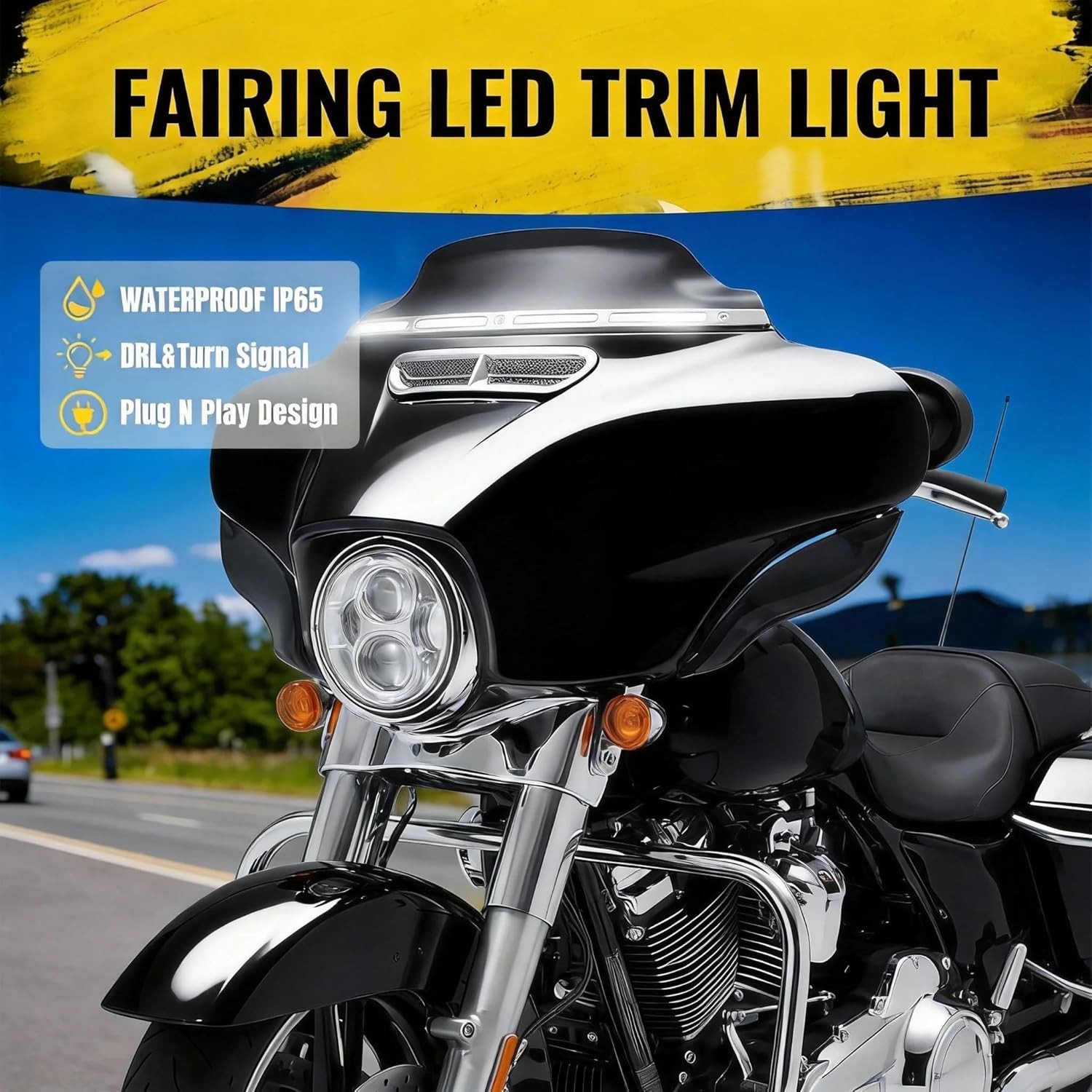 Windshield Trim Batwing Fairing Led Lights TurnSignal for Harley Touring FLHX