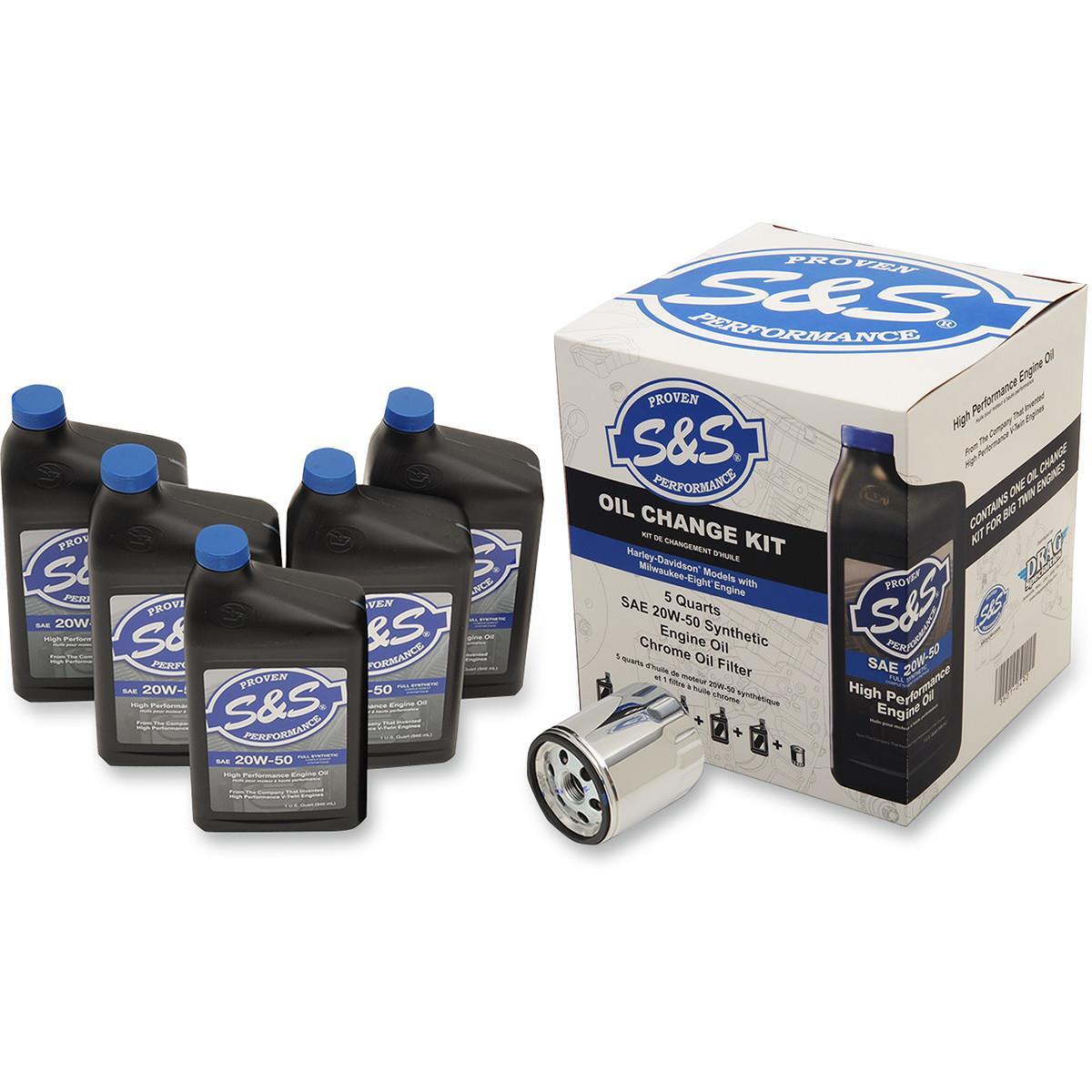 S&S Cycle Oil Change Kit Full Synthetic + Black Filter for Harley Milwaukee 8
