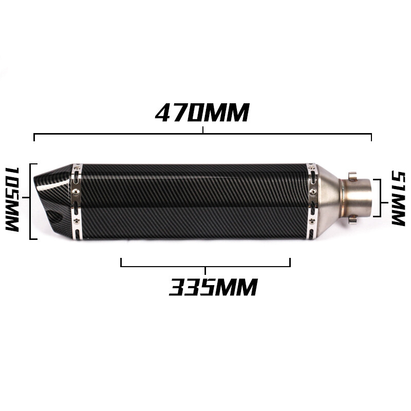 51mm Universal Motor Exhaust Tip Muffler Pipe Aluminum Carbon Fiber Paint 470mm
