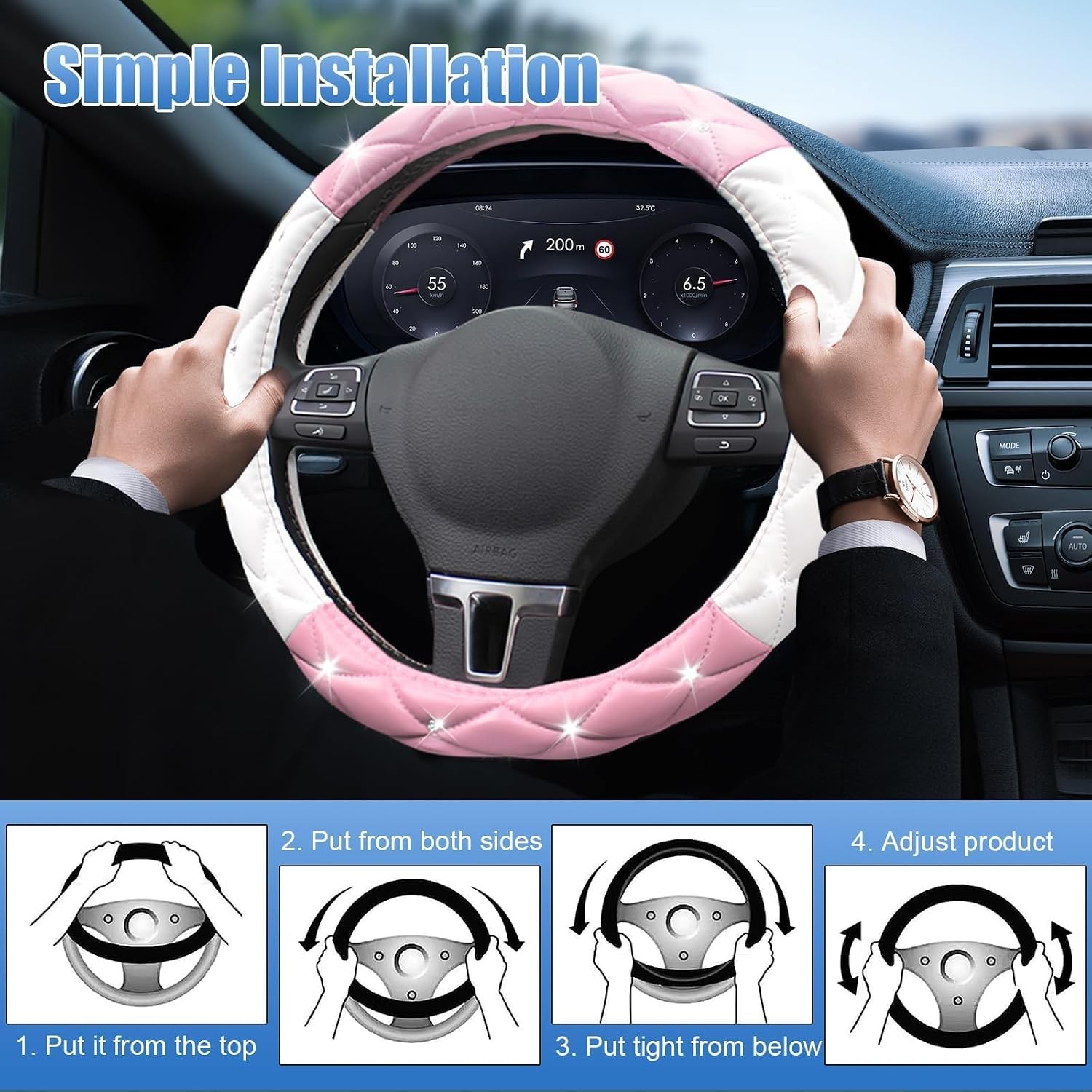 Steering Wheel Cover Pink Car Interior