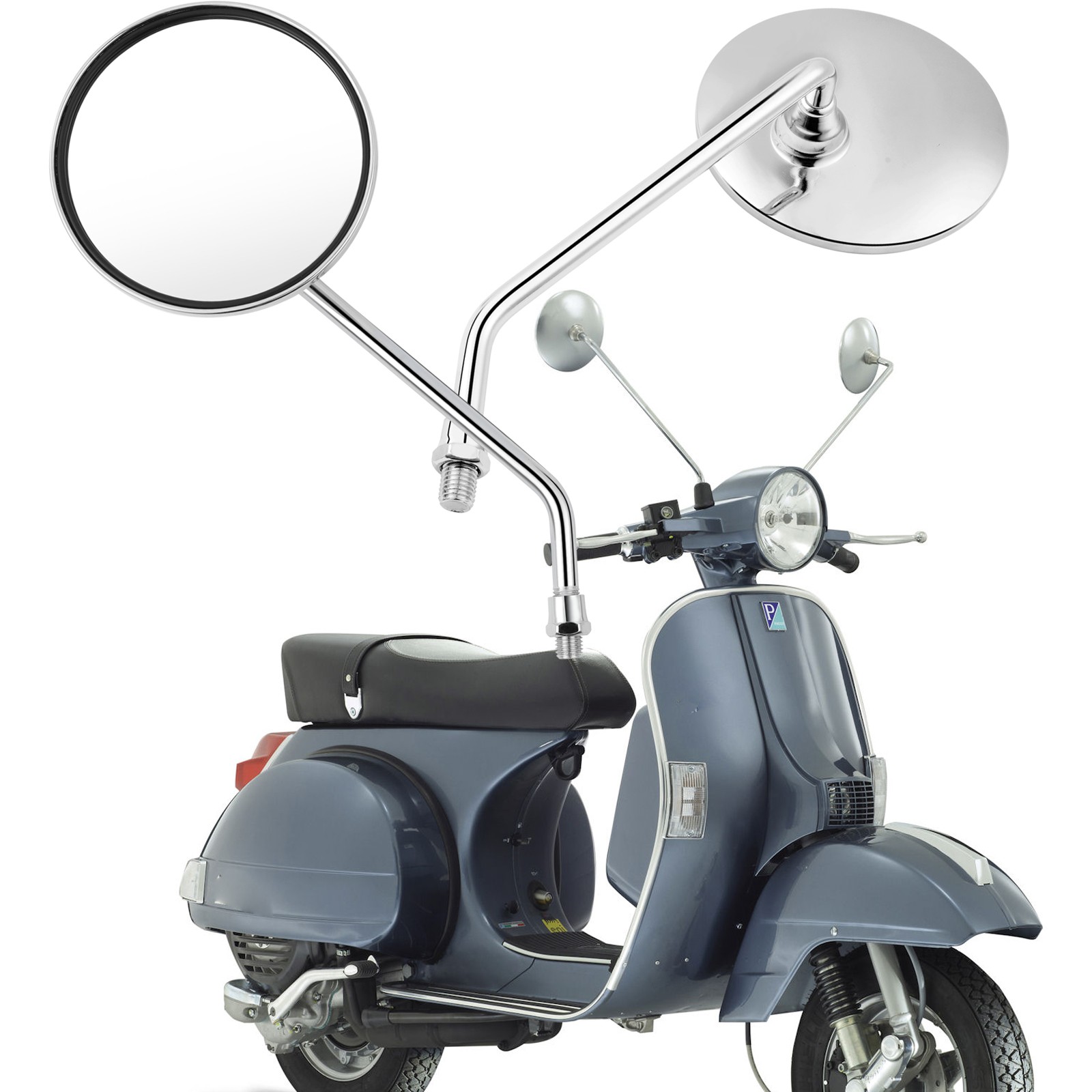 Pair Motorcycle Chrome Round Rearview Side Mirrors For Vespa PX 125 Scooter