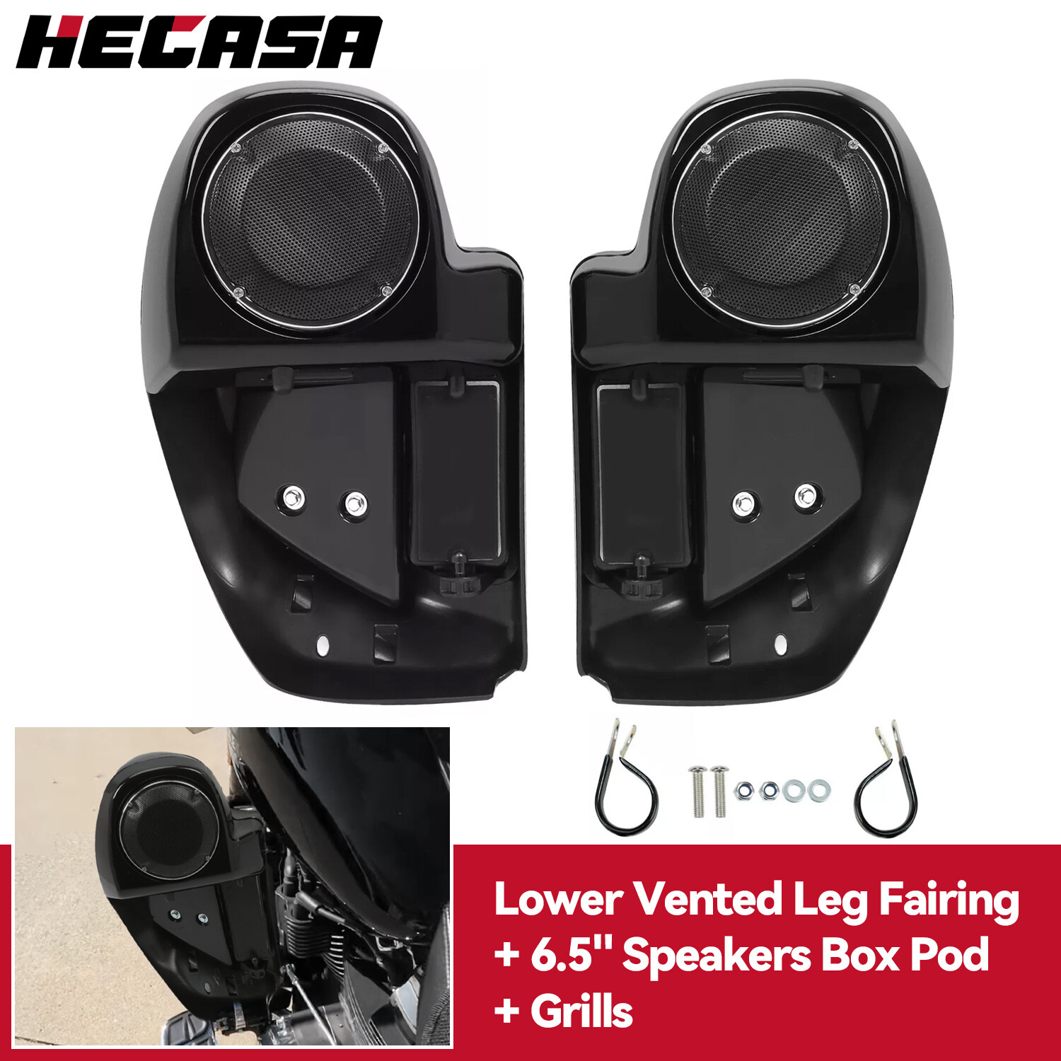 Lower Vented Fairing 6.5″ Speaker Box Pod For Harley Road King Glide 14-2024 23