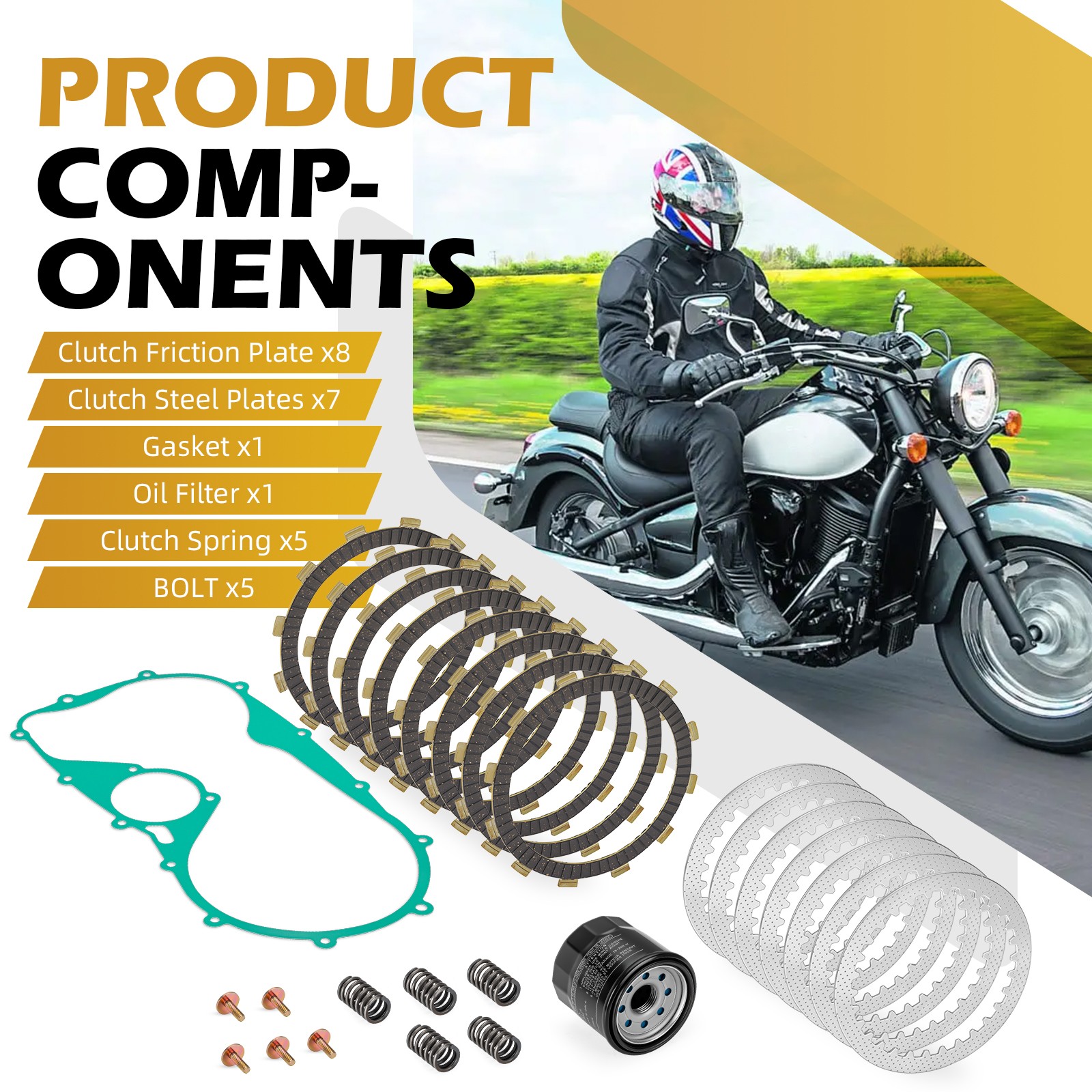 Clutch Friction Steel Plates & Gasket Oil Filter for Kawasaki Vulcan VN800 VN900