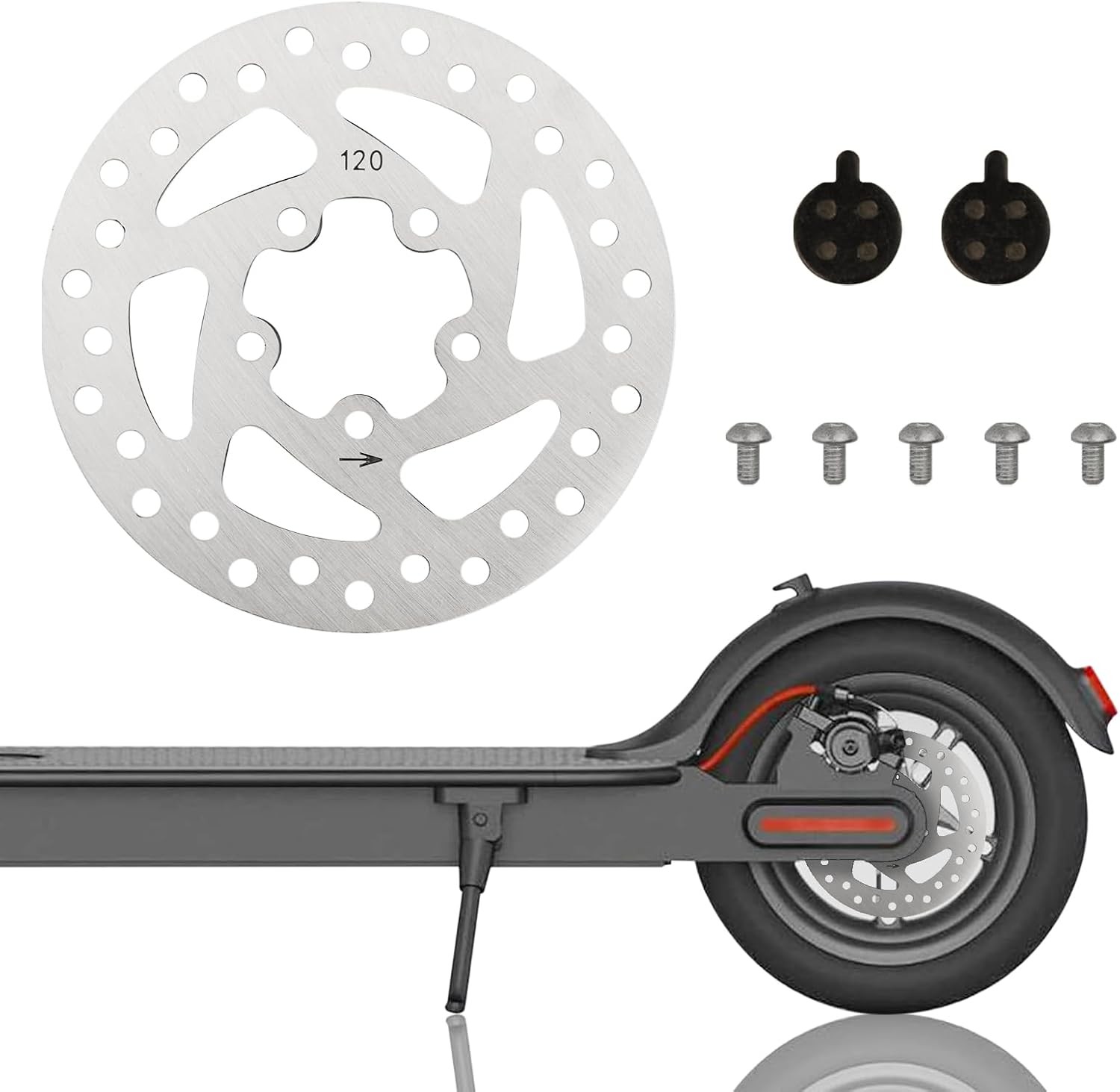 Stainless Steel 120mm Brake Disc and 2 Pads M365/PRO/PRO2 Electric Scooter