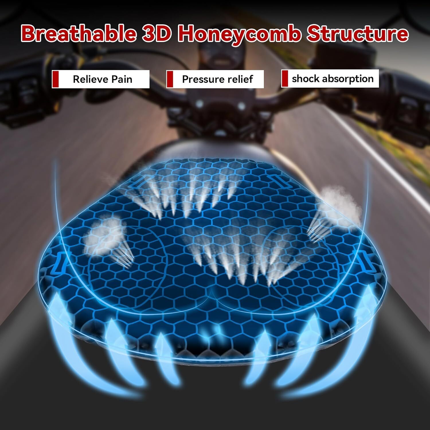 Motorcycle Seat Comfort 3D Gel Seat Cushion Pressure Relief Air Pad Universal US