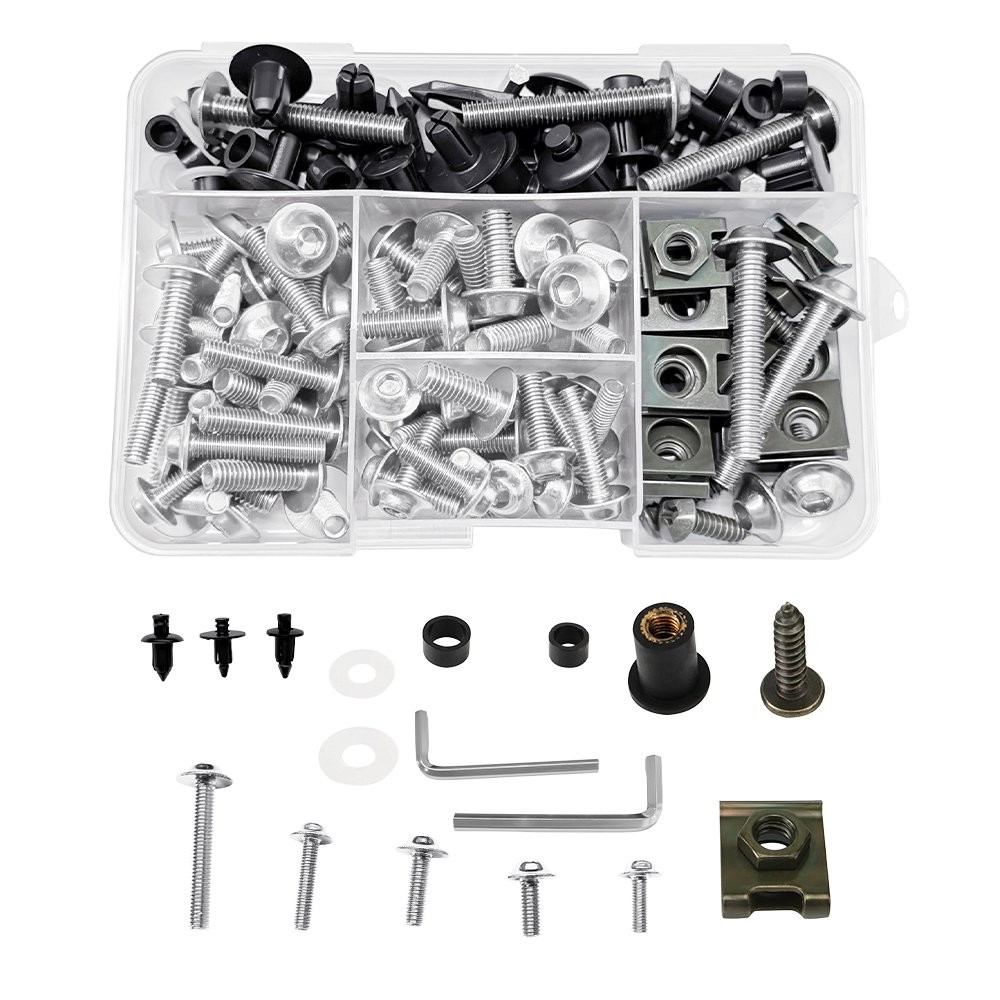 194-1940x Aluminum Motorcycle Fairing Bolts Bodywork Screw Kit Nuts Clips Silver
