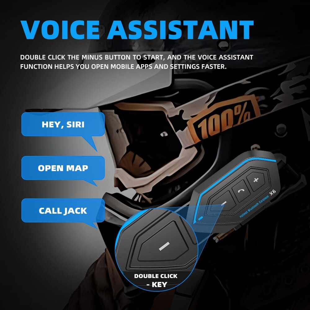 Motorcycle Bluetooth 5.0 Headset Helmet Handsfree Earphones Intercom Speaker Mic