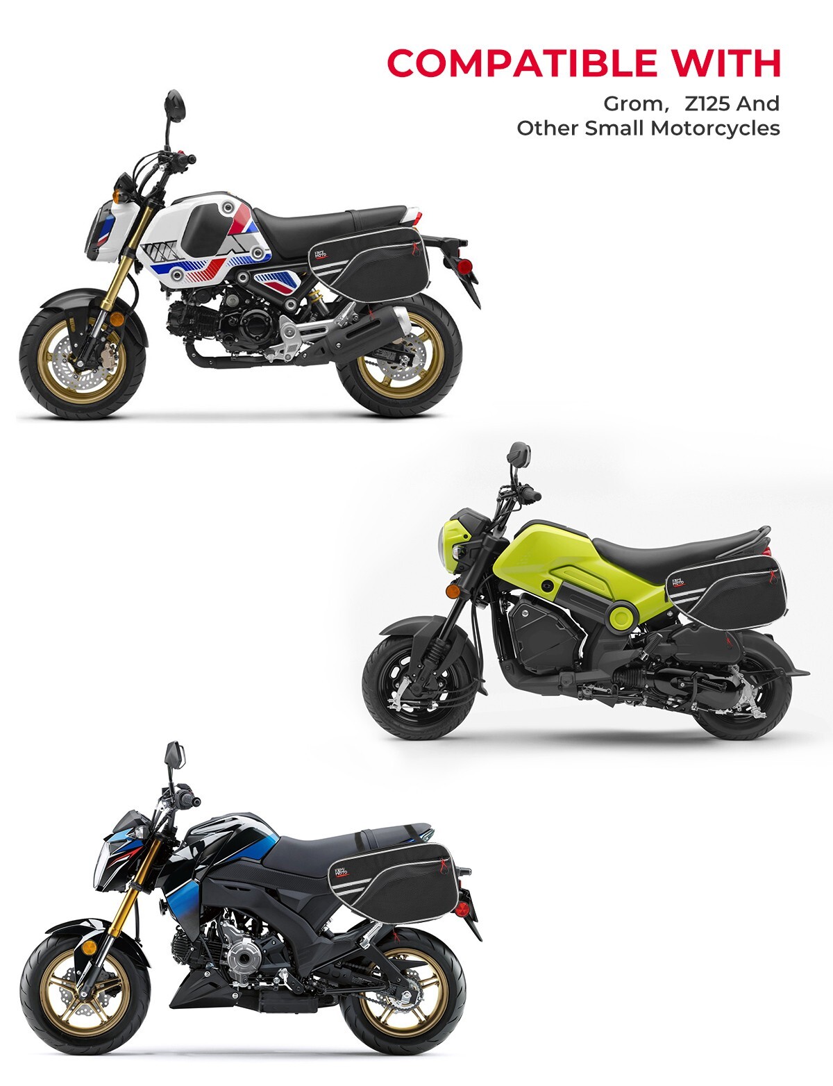 KEMIMOTO Motorcycle Side Saddlebags Tail Bag For Grom 2022+ Dirt Bike Waterproof