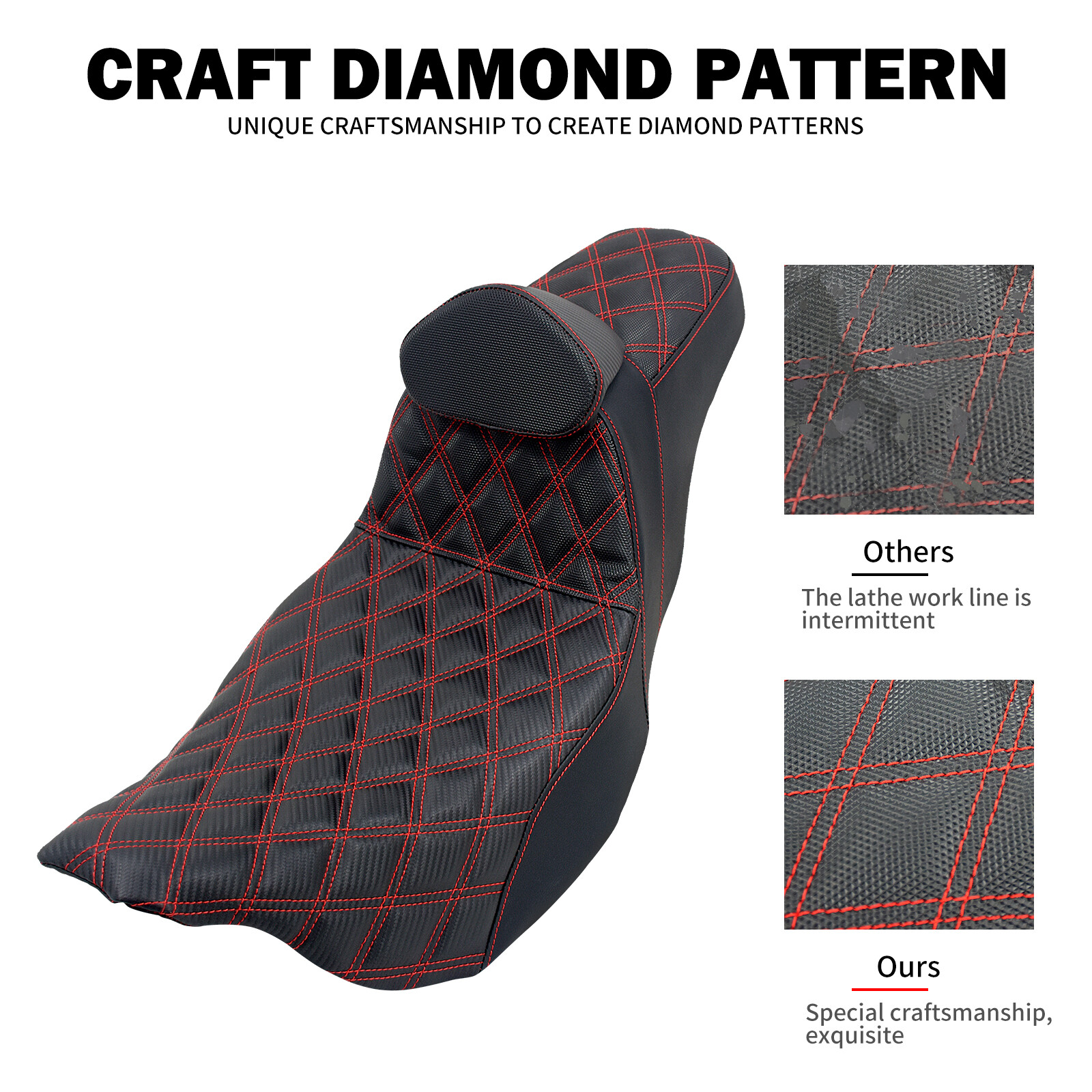 2 Up Seat w/ Driver Backrest Red Line For Harley Electra Road Street Glide 09-23