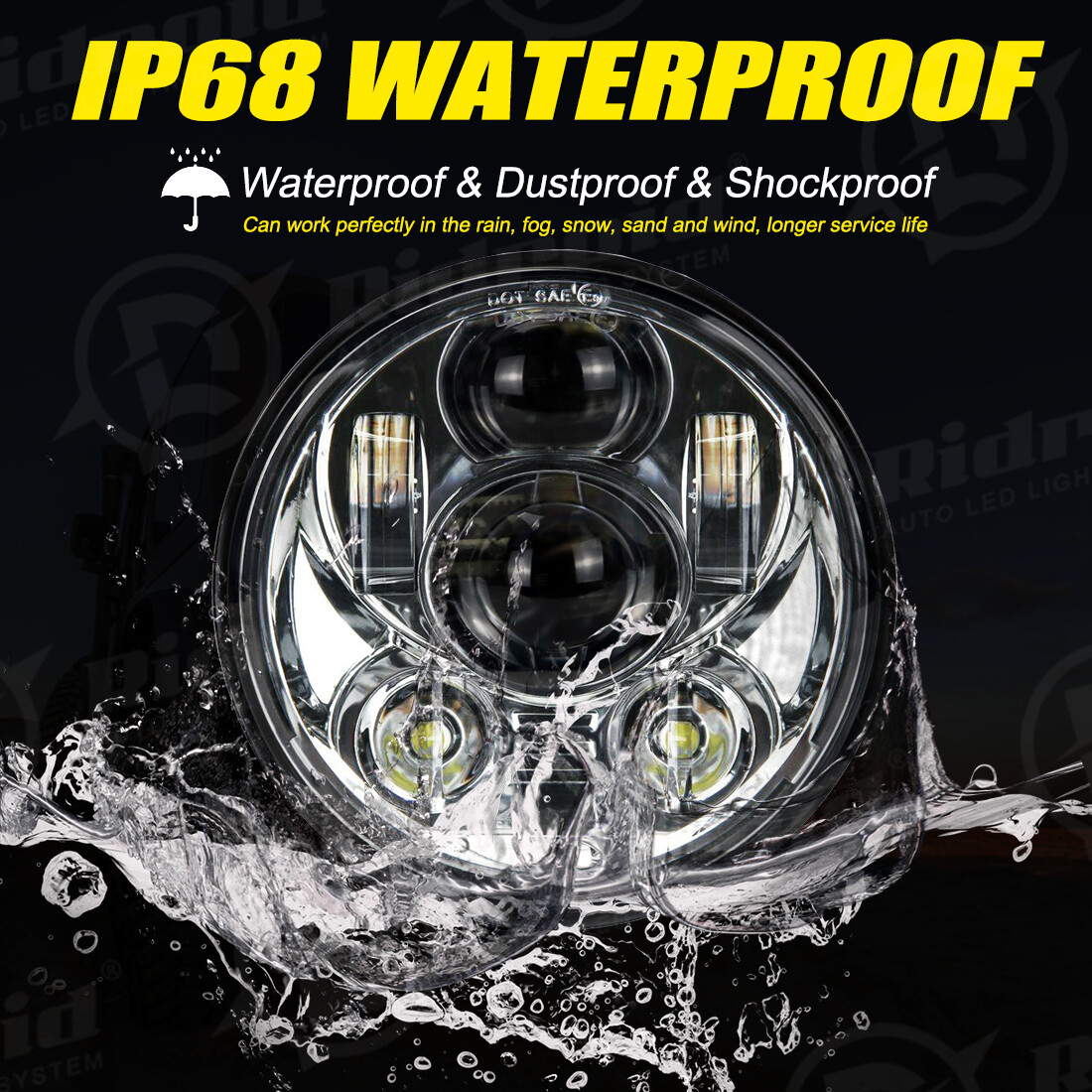 Chrome 5-3/4″ 5.75” LED Headlight High/Low Beam For Dyna Sportster XL 883 1200