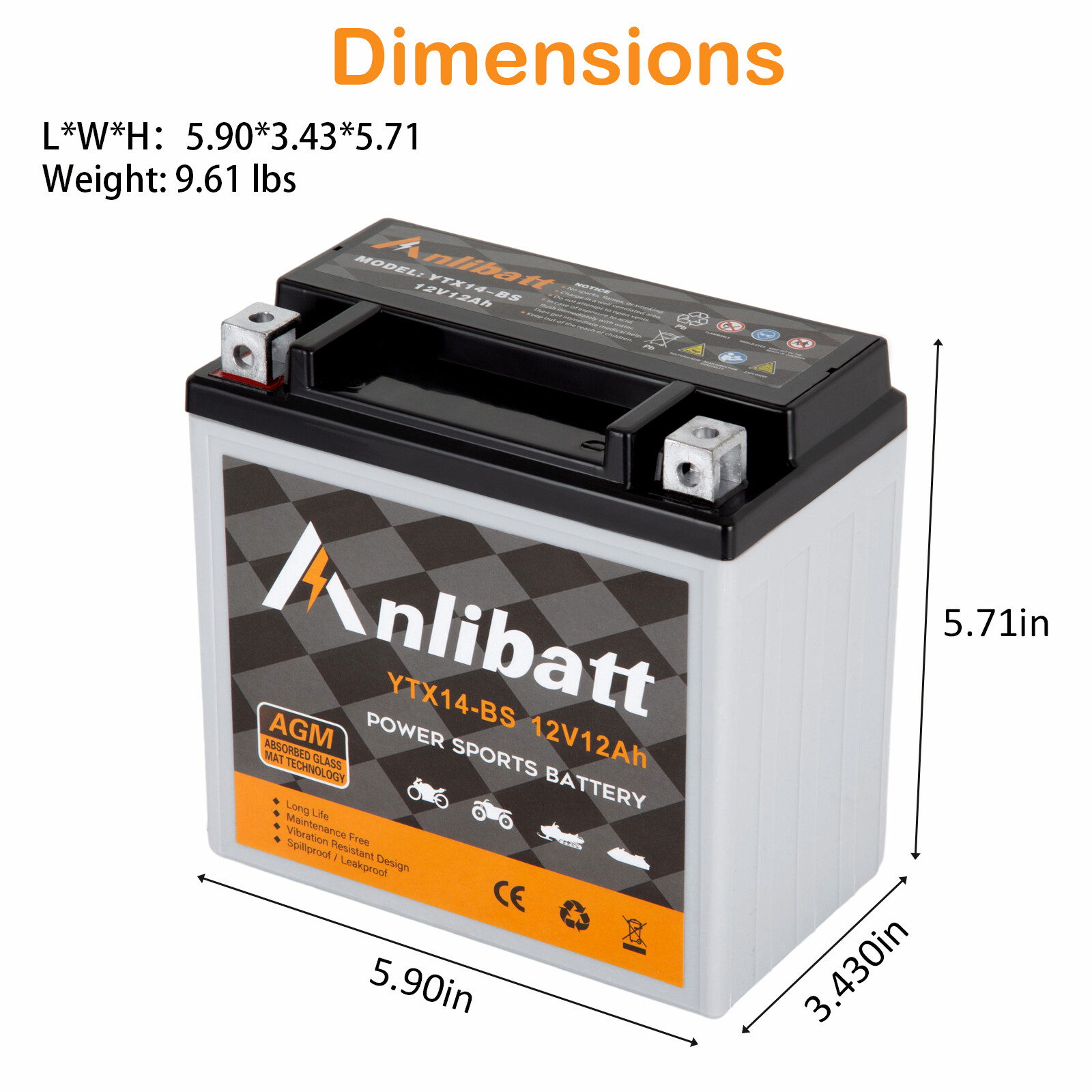 YTX14-BS Motorcycle Battery Sealed Rechargeable AGM CTX14 ETX14-BS ATV Scooter