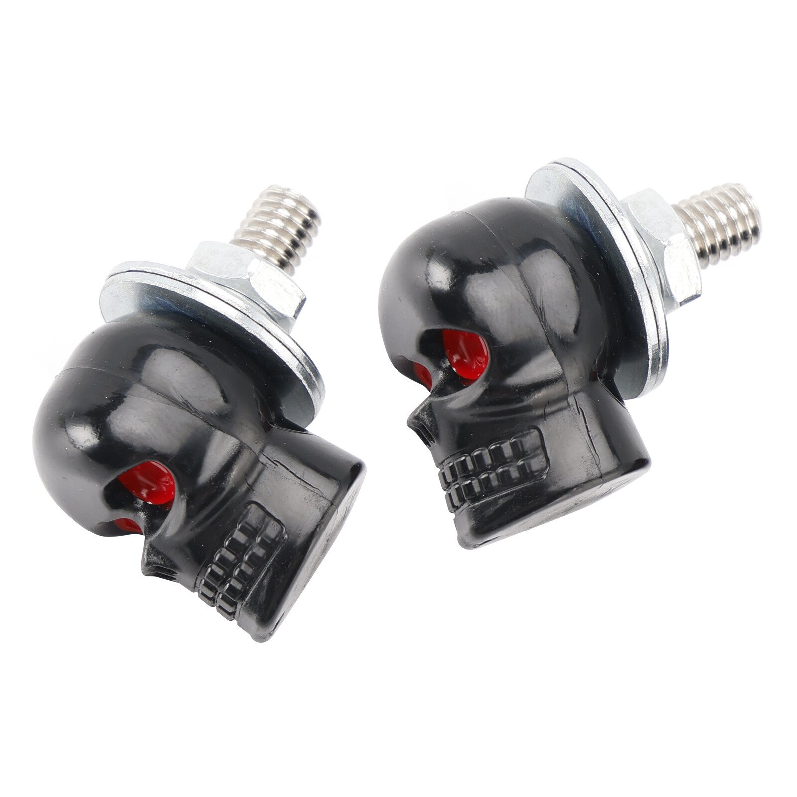 2x Motorcycle Bike Plastic Black Skull License Plate Bolt On Screw On Frame Nut