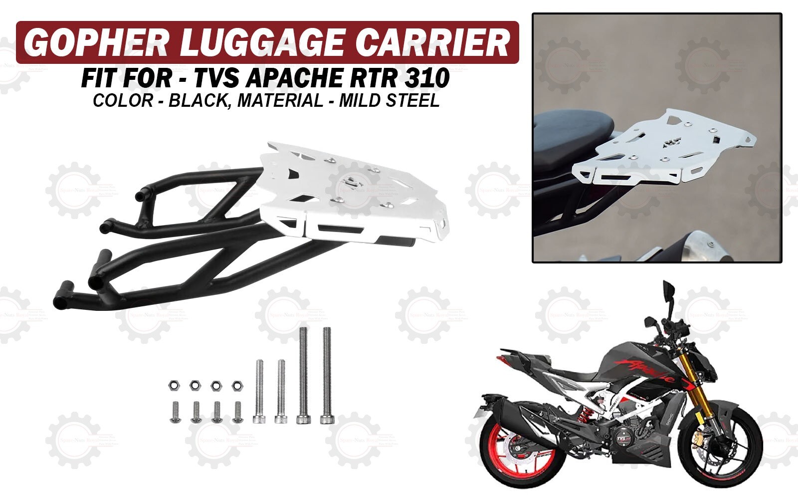 Silver & Black Gopher “Luggage Carrier Fit For TVS Apache RTR 310”