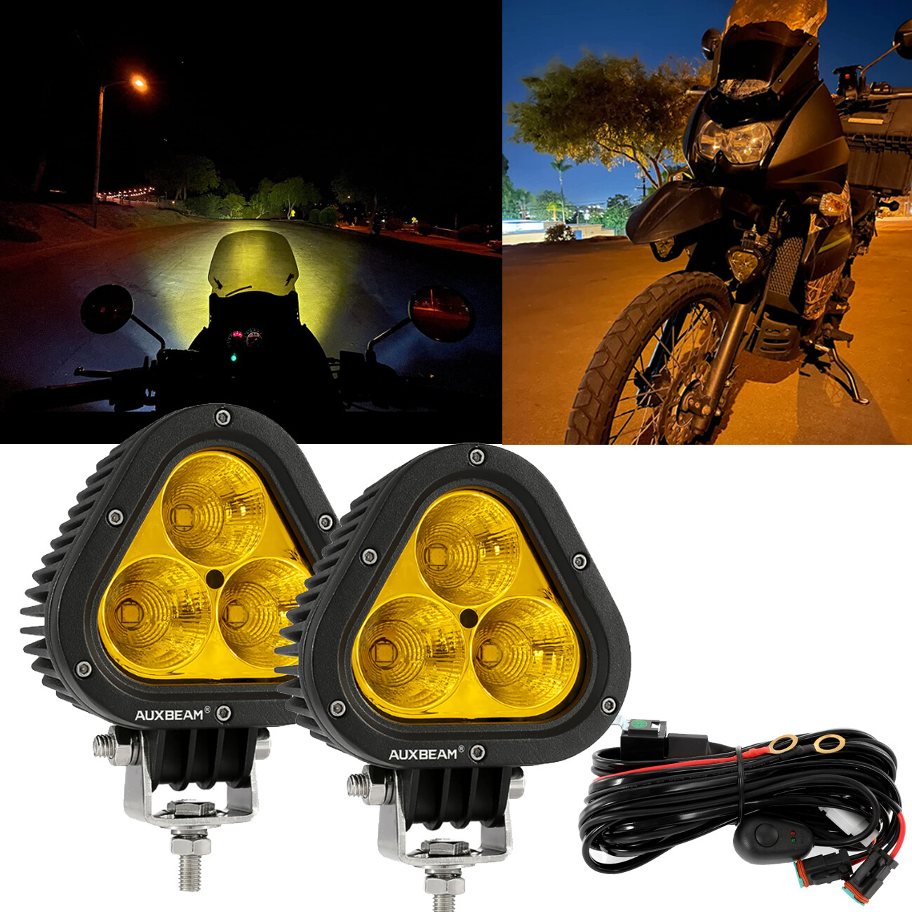 2PCS Motorcycle Headlight Off-road LED Spotlight Work Lights Fog Lamp Amber Pods