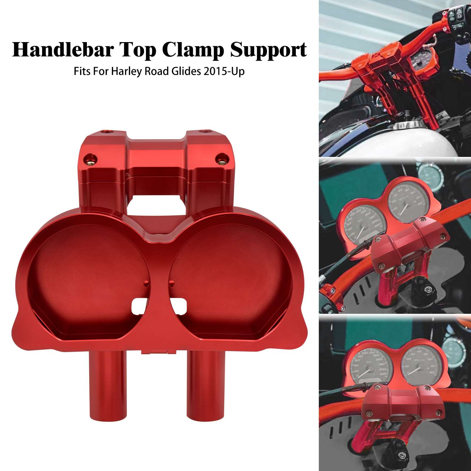 1.25″ Red Handlebar Riser 10″ Rise Gauge Relocation Fit Harley 15+ Road Glide