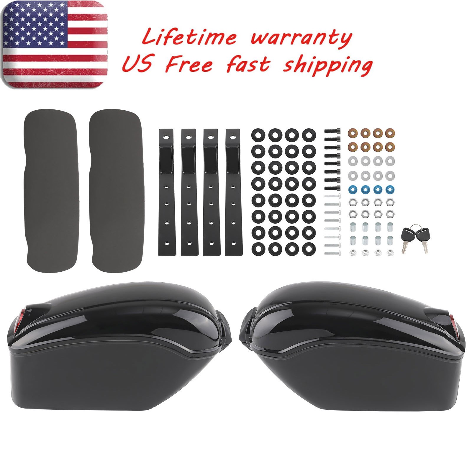 Black Hard Saddle Bags Trunk Luggage For Harley Honda Yamaha 48*30*16cm