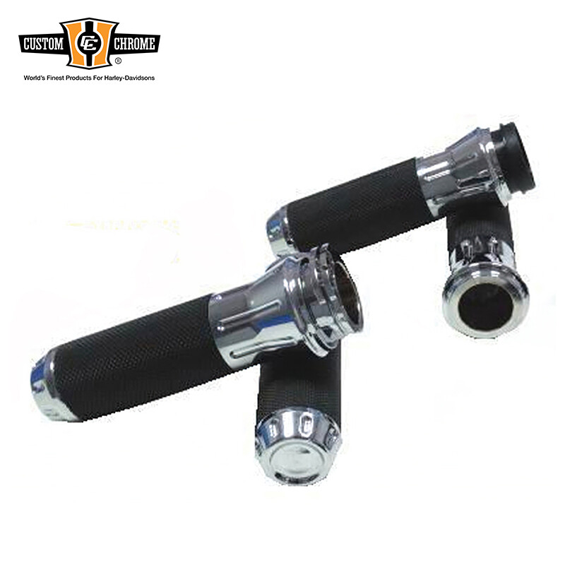 Cable Style Cobra Custom Hand Grip Set Chrome W/Black Rubber Fit Harley 1973+