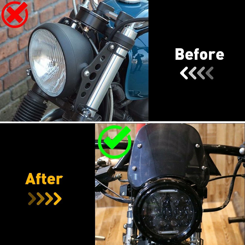 5″-7″ Round Headlight Universal Motorcycle BLACK Windshield Windscreen For Honda
