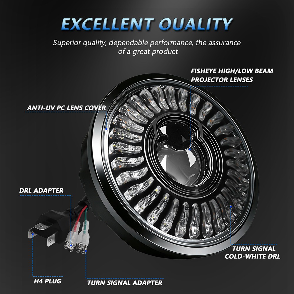5.75 inch Round Motorcycle LED Headlight with DRL Amber Turn Signal Black NEW