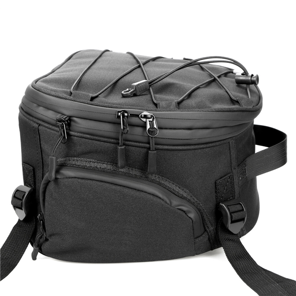 Motorcycle Rear Tail Seat Back Saddle Helmet Waterproof Shoulder Carry Bag Black