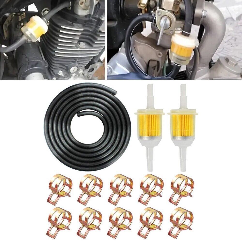 6ft Length 1/4 Inch ID Gas Fuel Line Tubing Hose Clamps Motorcycle Fuel Filter