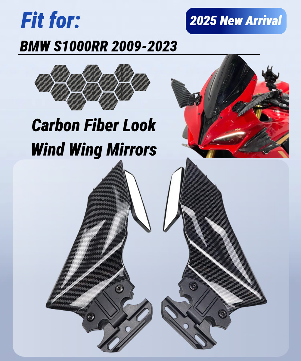 Carbon Fiber Style Complete Wind Wing Rearview Mirrors for 2009-2023 BMW S1000RR