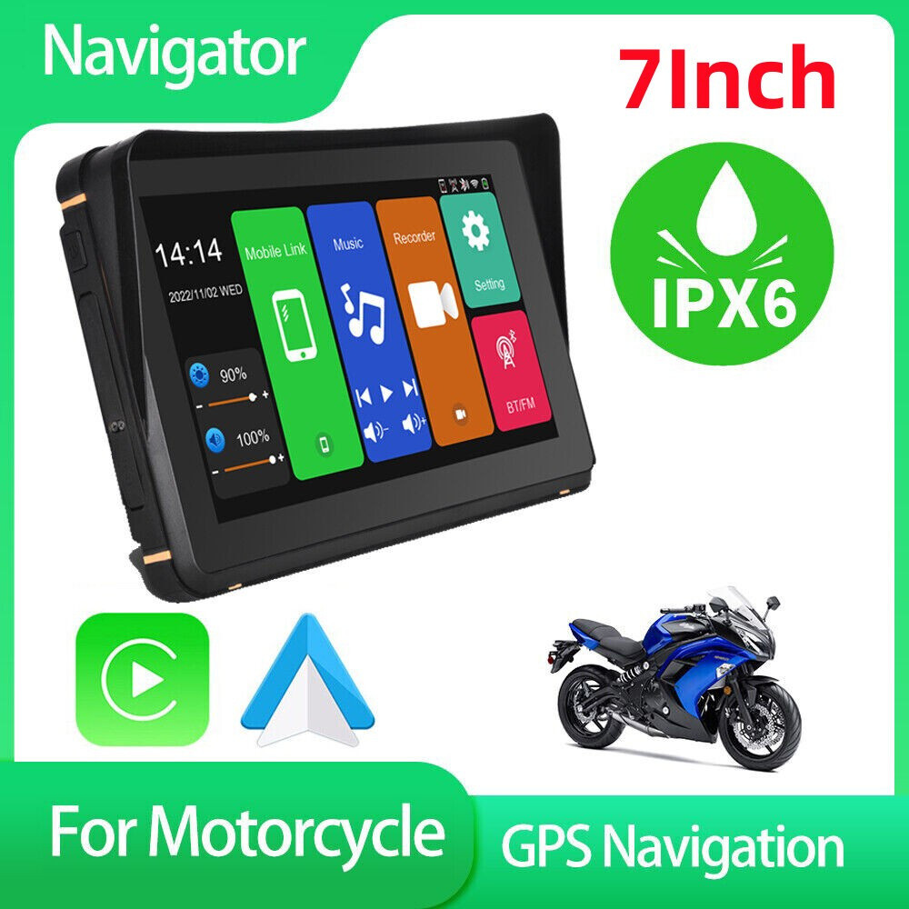 7″ Motorcycle GPS Navi For CarPlay Android Auto Touch Bluetooth Waterproof