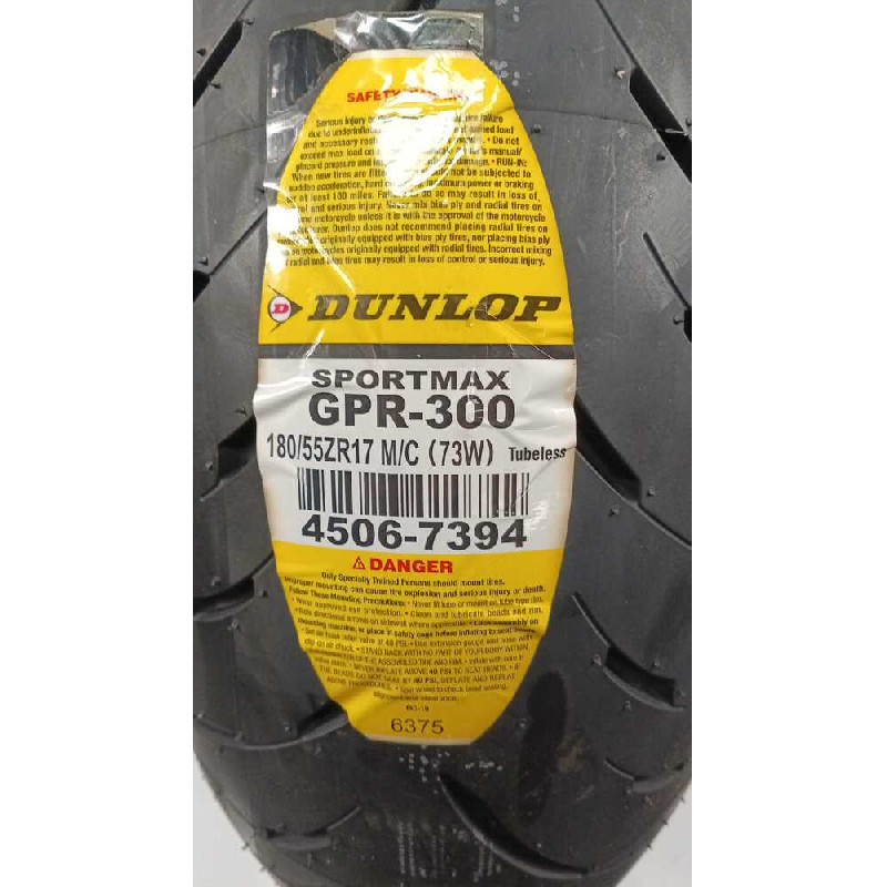 DUNLOP Sportmax GPR-300 180/55ZR17 Rear Tire Tubeless Radial Sport 45067394