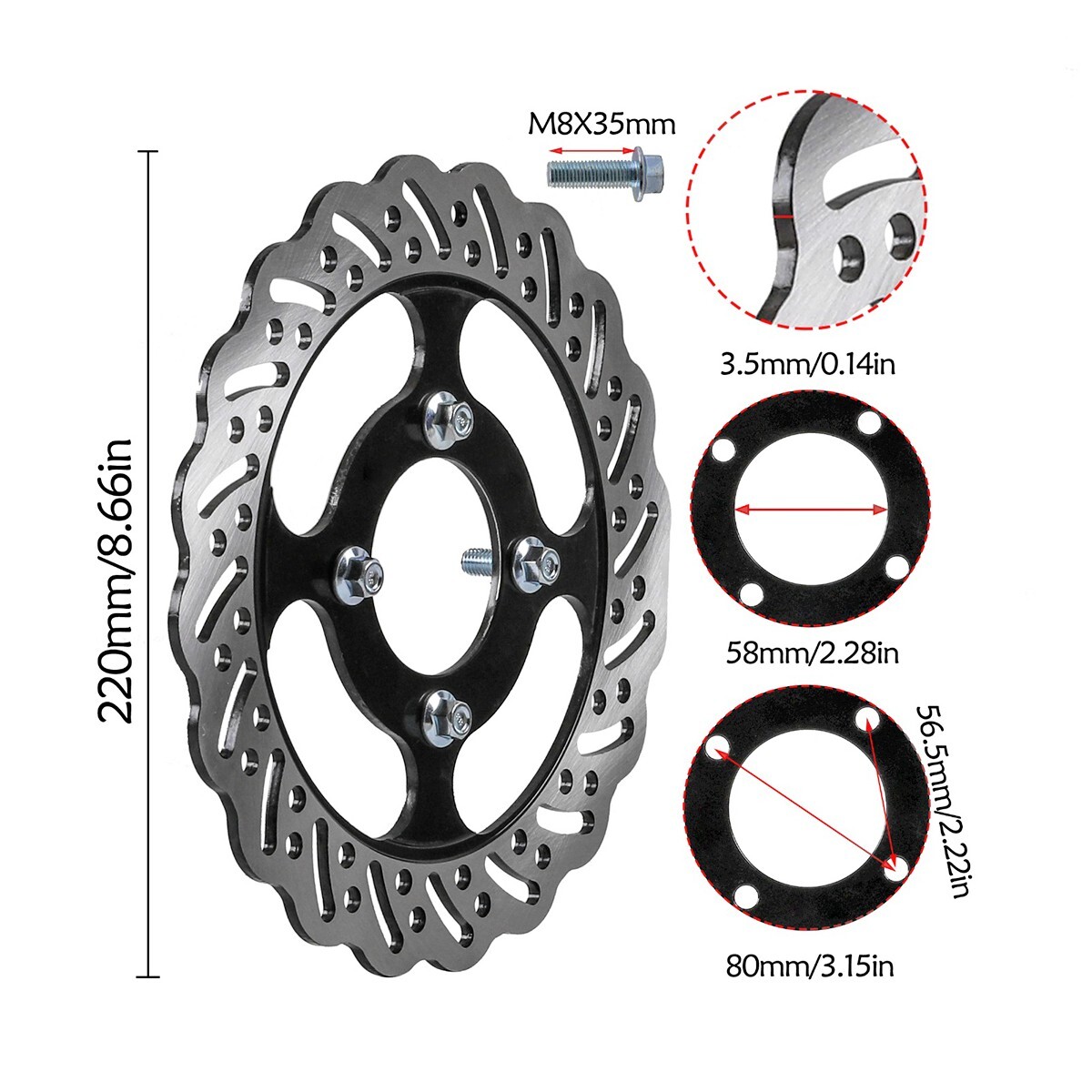 Front 240mm 9.45″ + Rear 220mm 8.66″ Brake Disc For Pit Bike 125cc 150cc Taotao