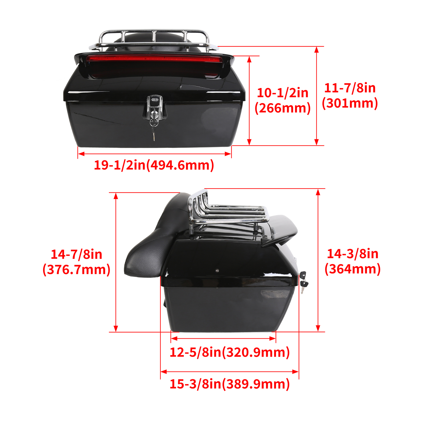 Black Motorcycle Trunk Tail Box Luggage Case top rack For Honda Harley Kawasaki