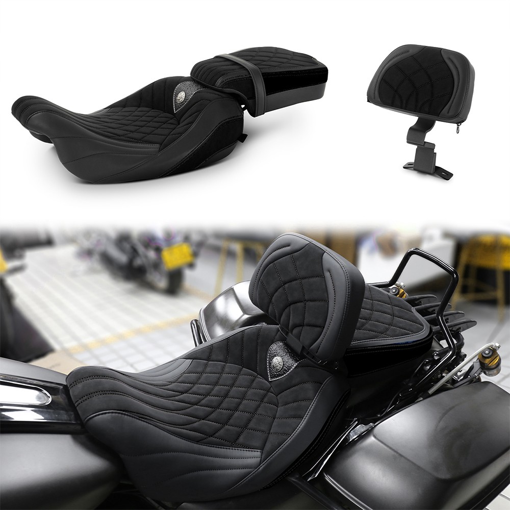 For Harley Touring Models 2009-2024 Driver Passenger Comfor Seat w/ Black Line