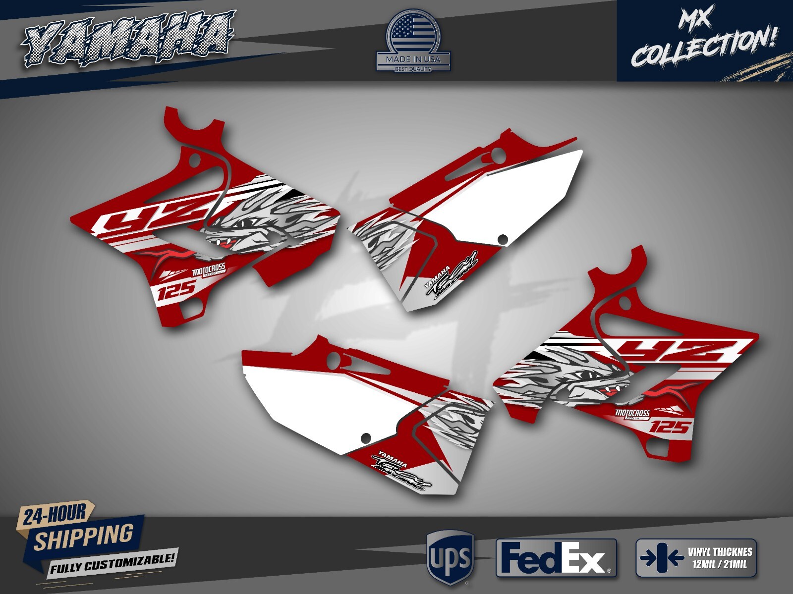 Yamaha YZ125 YZ250 Graphics Kit 2015-2021 Decals Stickers MX Motocross Dirt Bike