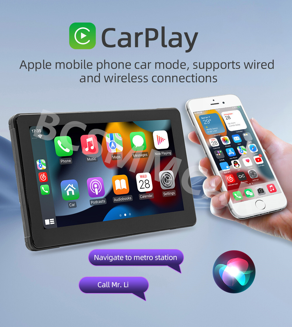 7in Touch Screen Motorcycle Wireless CarPlay Navi MP5/TF DVR Monitor Waterproof