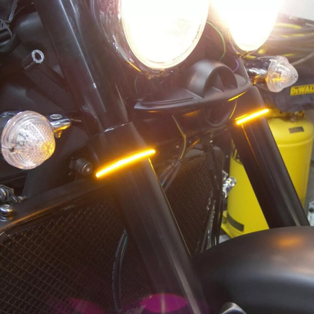 2x Motorcycle Parts Amber LED Fork Turn Signal Indicator Lights Strips Universal