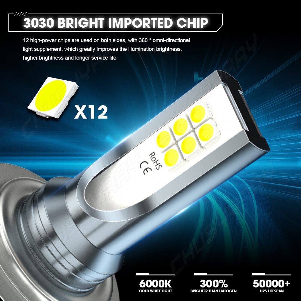 2X 6000K White H7 LED Headlight Bulb Kit High/Low Beam 110W 30000LM Super Bright