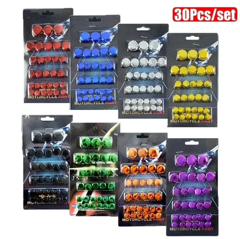 30pcs Motorcycle Screw Cap Cover Set Bolt Nut Head Covers Decoration Kit