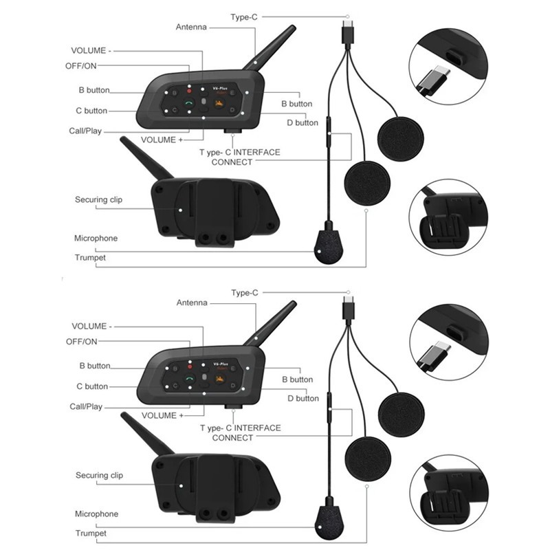 Motorcycle Helmet Bluetooth Headset Intercom Interphone Communicator Waterproof