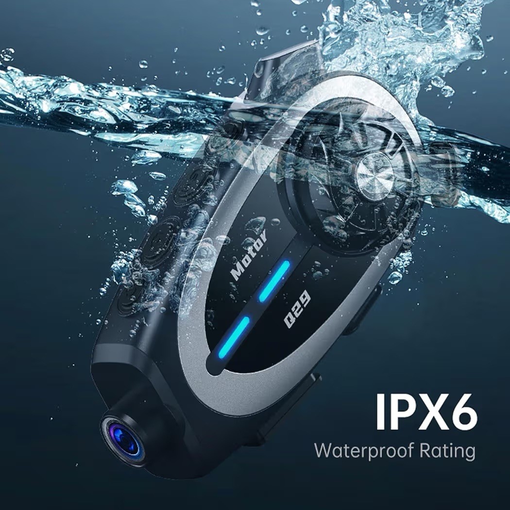 Q29 Motorcycle Bluetooth Helmet Intercom with 1080P HD Camera and IPX6 Waterproo