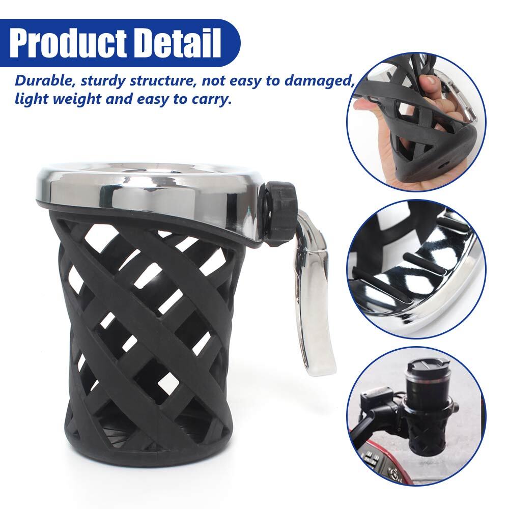 Motorcycle Handlebar Drink Cup Holder w/Mesh Basket Mount For Harley Universal
