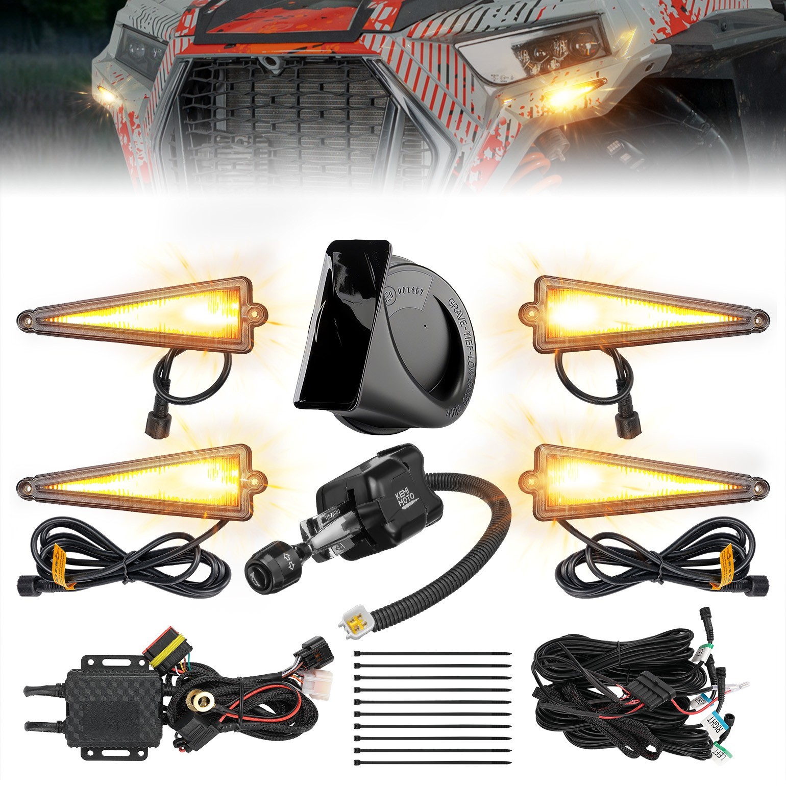 Triangle UTV Turn Signal Light Set Street Legal Kit w/ Toggle Column Switch Horn