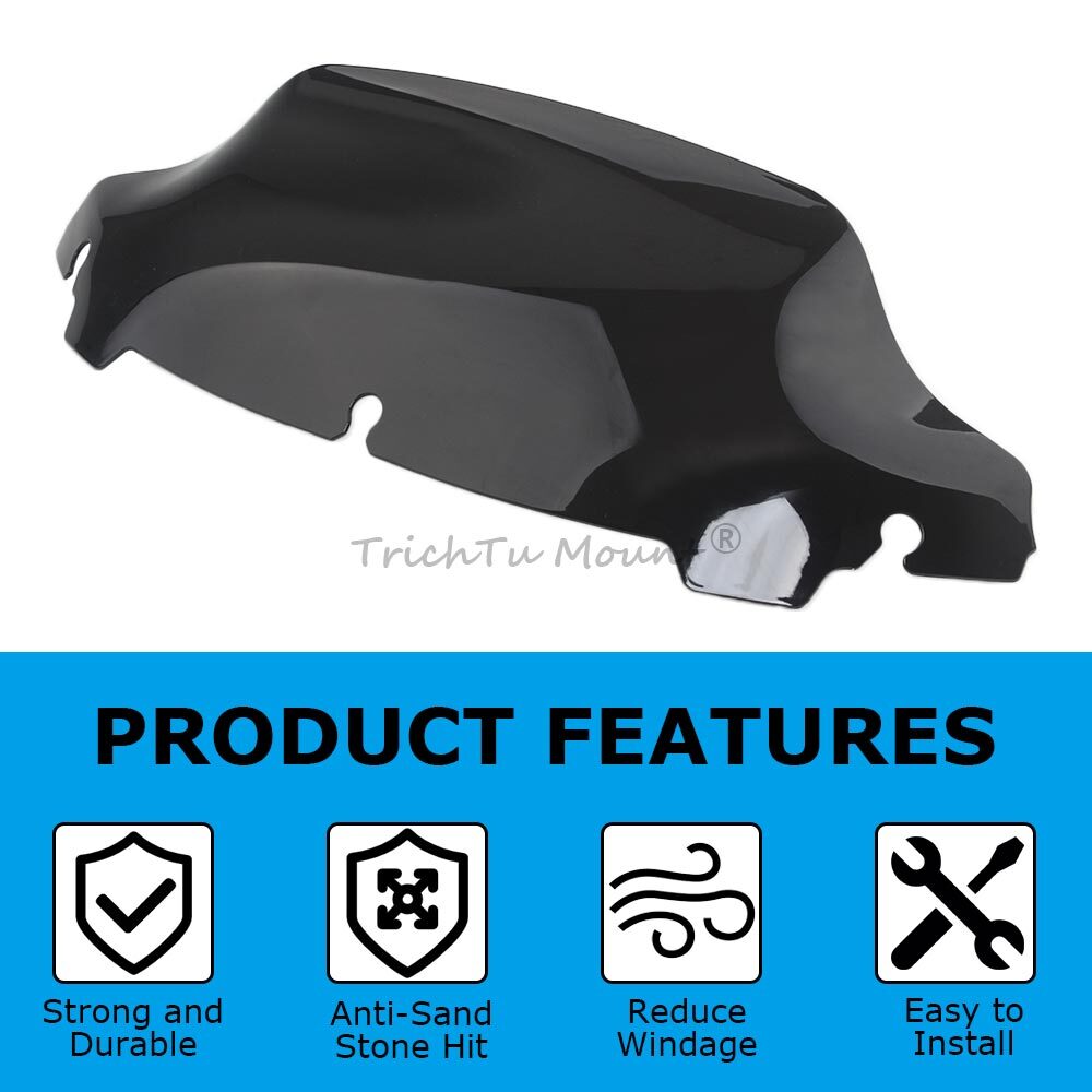 Black 7″ Wave Windshield Windscreen For Harley Touring Electra Glide 2014-2023