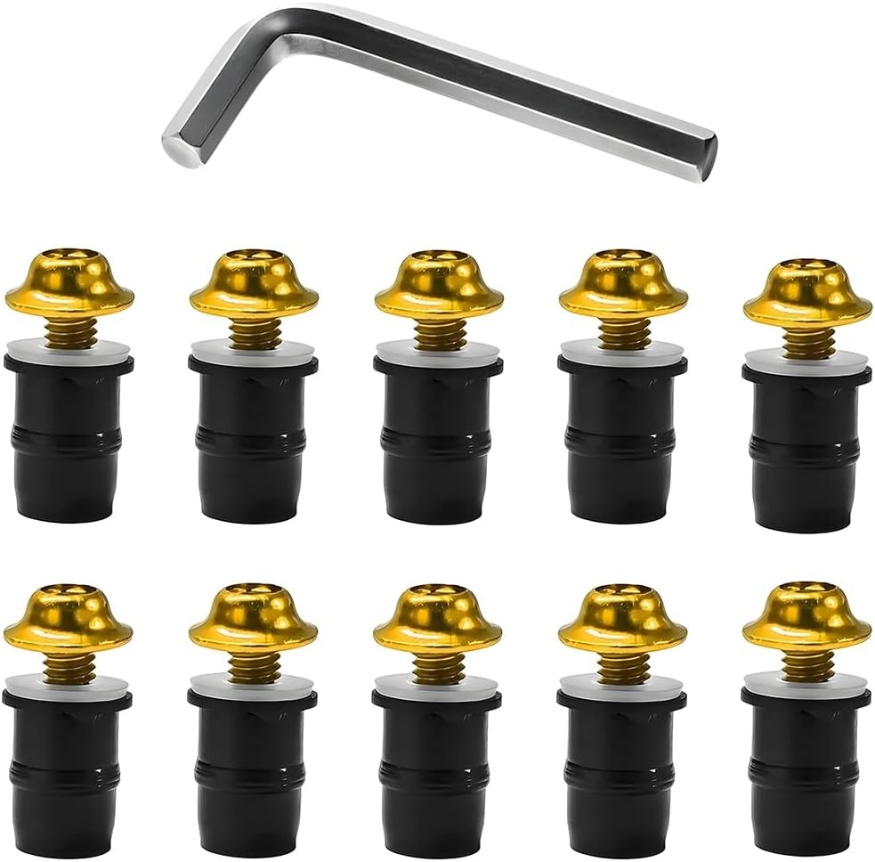 M5 Motorcycle Windshield Bolt Kit, 10PCS Aluminum Alloy Screws Nuts FColor: Gold