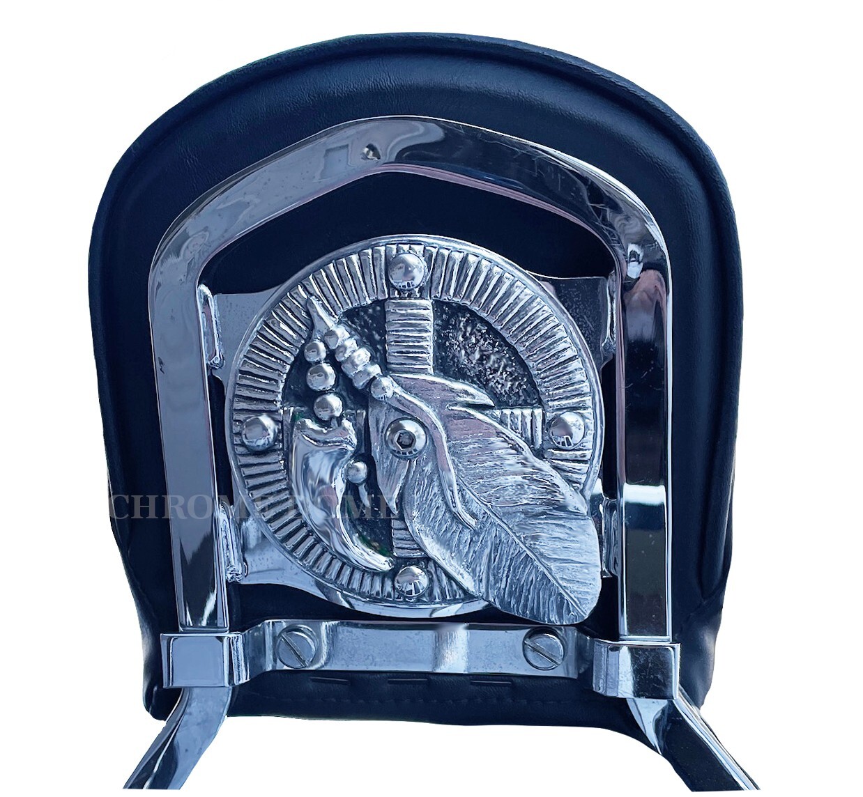 Harley backrest insert Medicine Wheel polished cast Aluminum.