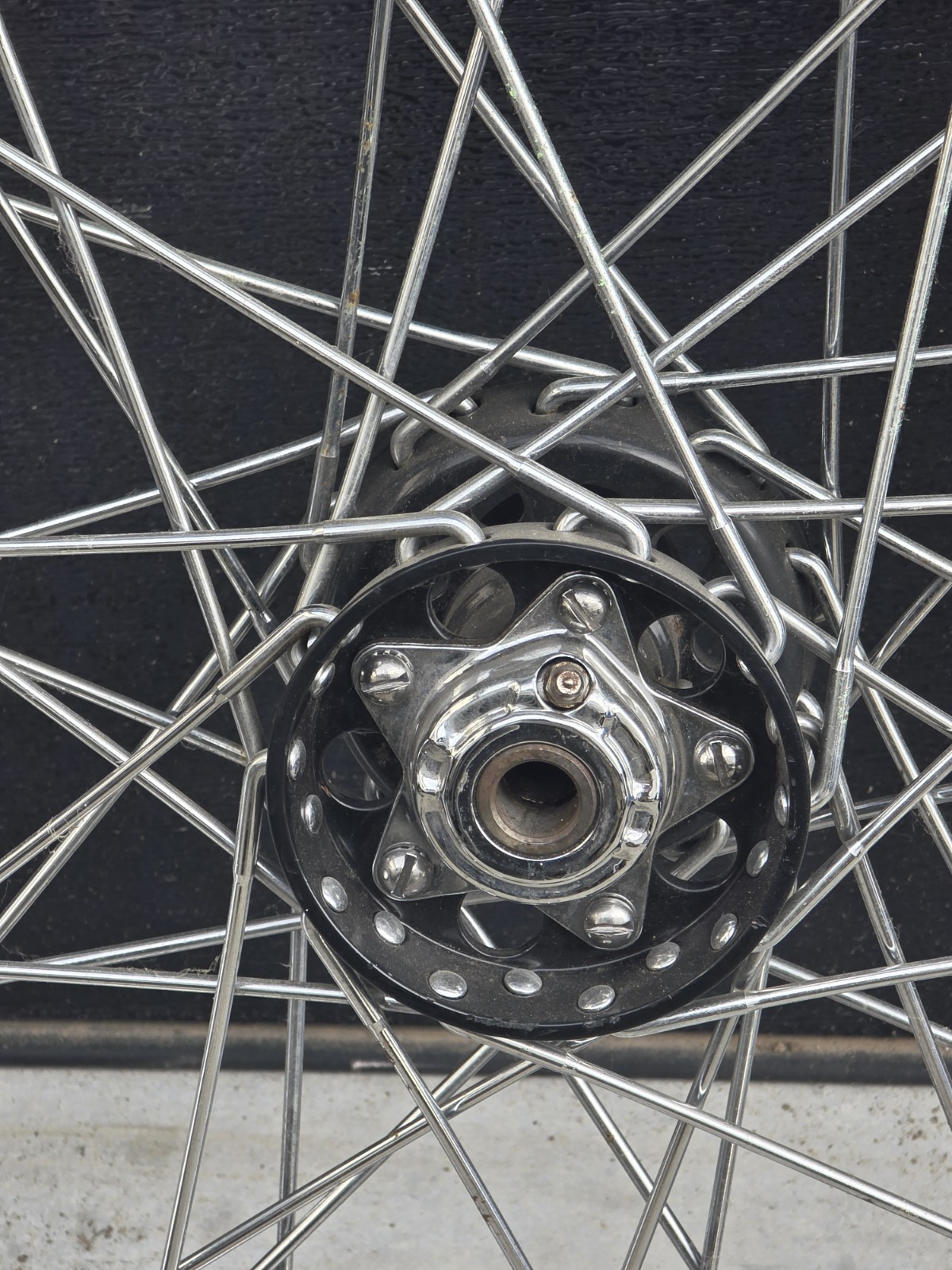 Star Hub Chrome Harley 23″ Front Spoke Black Hub Wheel Panhead