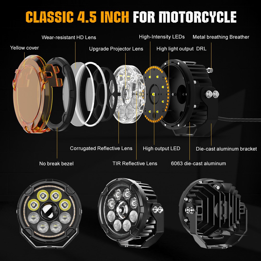 Pair 5”Motorcycle LED Headlight Strobe Yellow White Spot Light Driving Fog Lamp