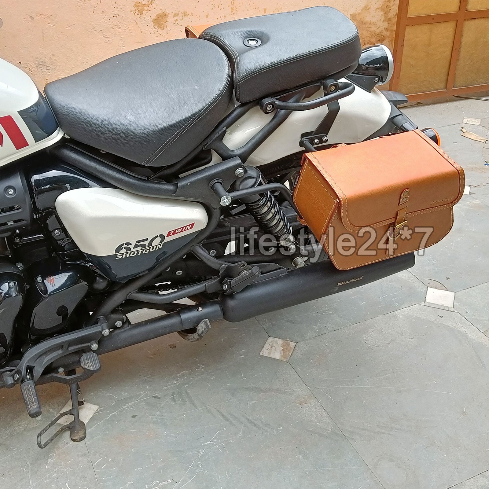 Saddle Stay With Pannier Bags Pair Tan Color For Royal Enfield Shotgun 650