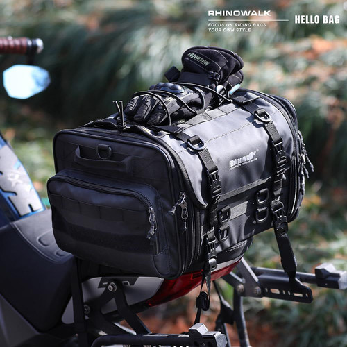Rhinowalk Motorcycle Saddle Bag Motorbike Tail Waterproof 33-45L, Black